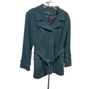 Fleet Street Womens Dark Teal Belted Trench Coat With Button Front Size Large